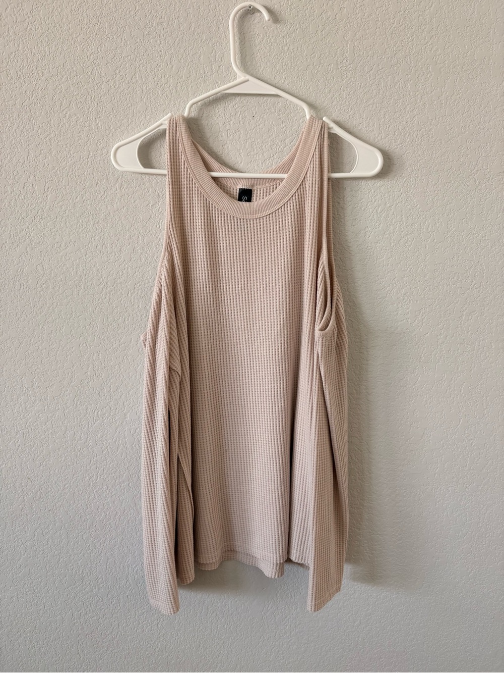 Savvi Waffle Knit Open Shoulder Tunic